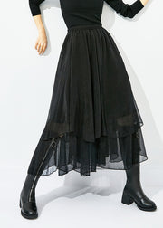 Elegant Black High Waist Layered Design Tulle Skirt Summer