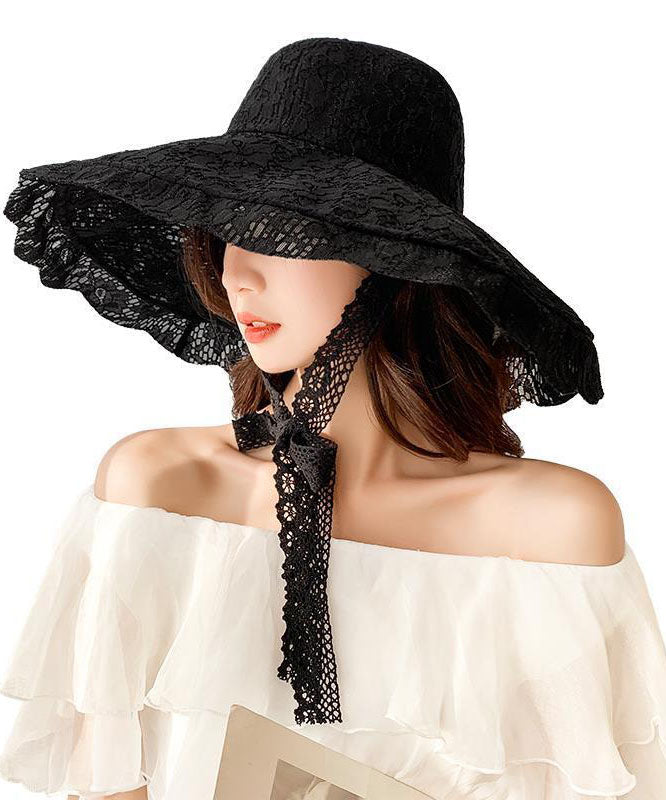 Elegant Black Lace Up Lace Holiday Bucket Hat