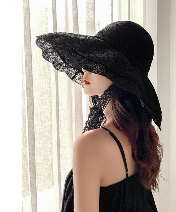 Elegant Black Lace Up Lace Holiday Bucket Hat