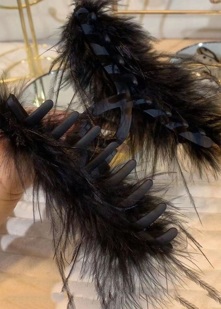 Elegant Black Large Size Feather Hair Ornaments
