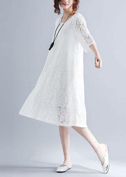 Elegant Black Loose Lace Summer Half Sleeve Summer Dress - SooLinen