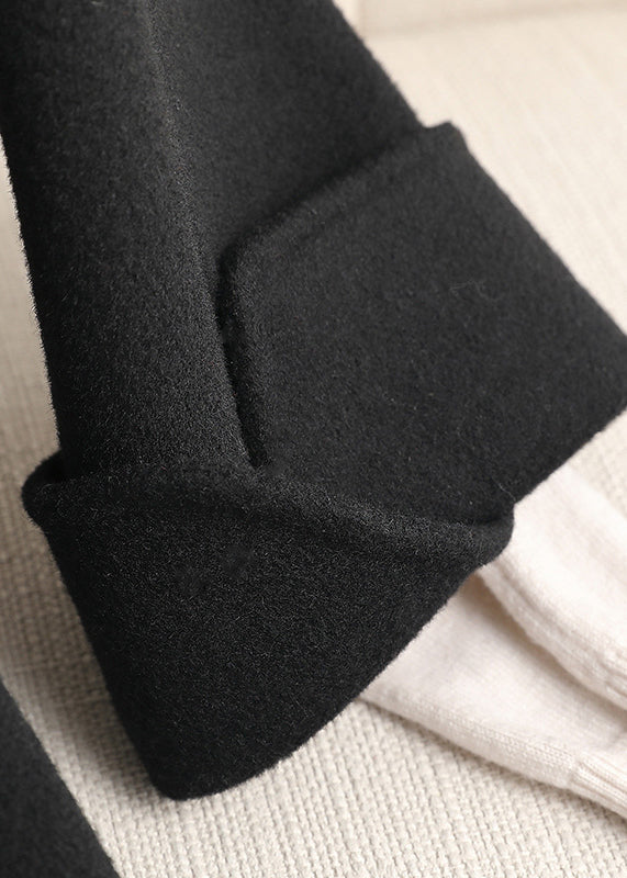 Elegant Black Notched Solid Woolen Coats Fall