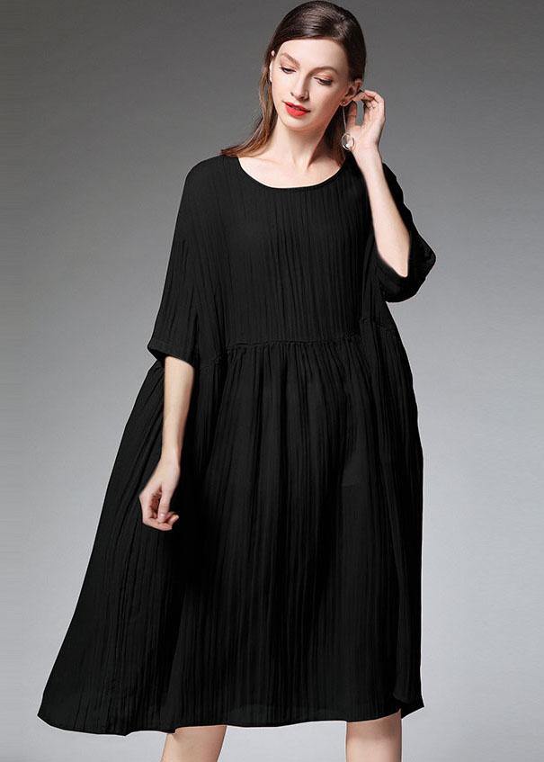 Elegant Black O-Neck Patchwork Summer Dresses - SooLinen