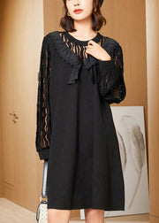 Elegant Black Oversized Lace Patchwork Hollow Out Spandex Dress Spring