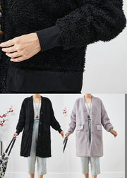 Elegant Black Oversized Patchwork Faux Fur Teddy Coat Fall