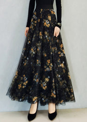 Elegant Black Print High Waist Maxi Skirts Spring