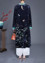 Elegant Black Print Patchwork Silk Velour Vacation Dresses Spring