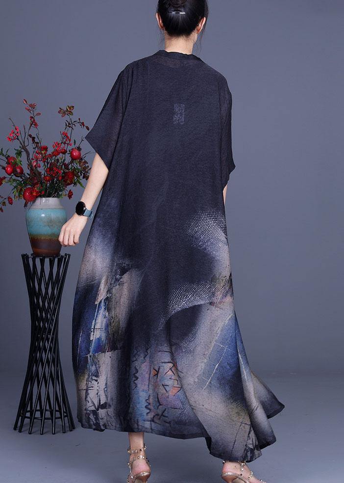 Elegant Black Print Silk Cardigans Braces Skirt Two Pieces Set - SooLinen