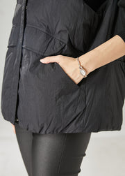 Elegant Black Stand Collar Patchwork Fine Cotton Filled Vests Spring
