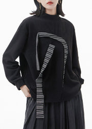 Elegantes schwarzes Stehkragen-Patchwork-Sweatshirt Top Spring