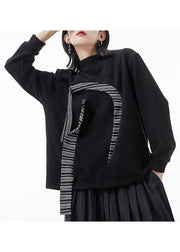Elegantes schwarzes Stehkragen-Patchwork-Sweatshirt Top Spring
