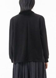 Elegant Black Stand Collar Patchwork Sweatshirts Top Spring