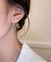 Elegant Black Sterling Silver Zircon Pearl Tassel Drop Earrings