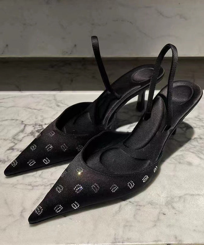 Elegant Black Stiletto Faux Leather Women Sandals Pointed Toe