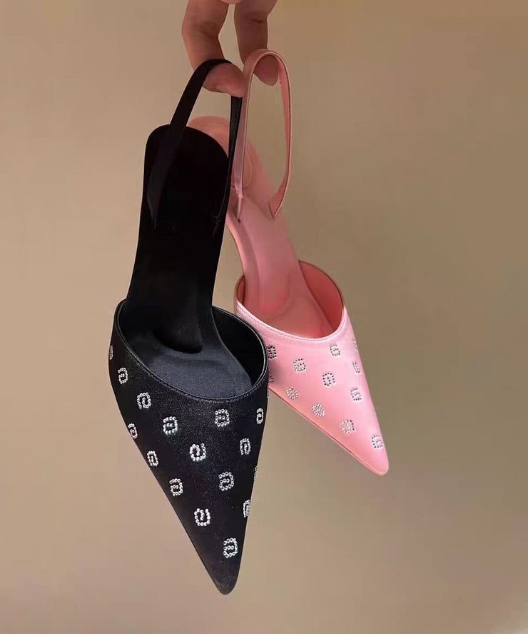 Elegant Black Stiletto Faux Leather Women Sandals Pointed Toe