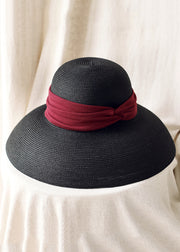 Elegant Black Straw Woven Beach Holiday Floppy Sun Hat