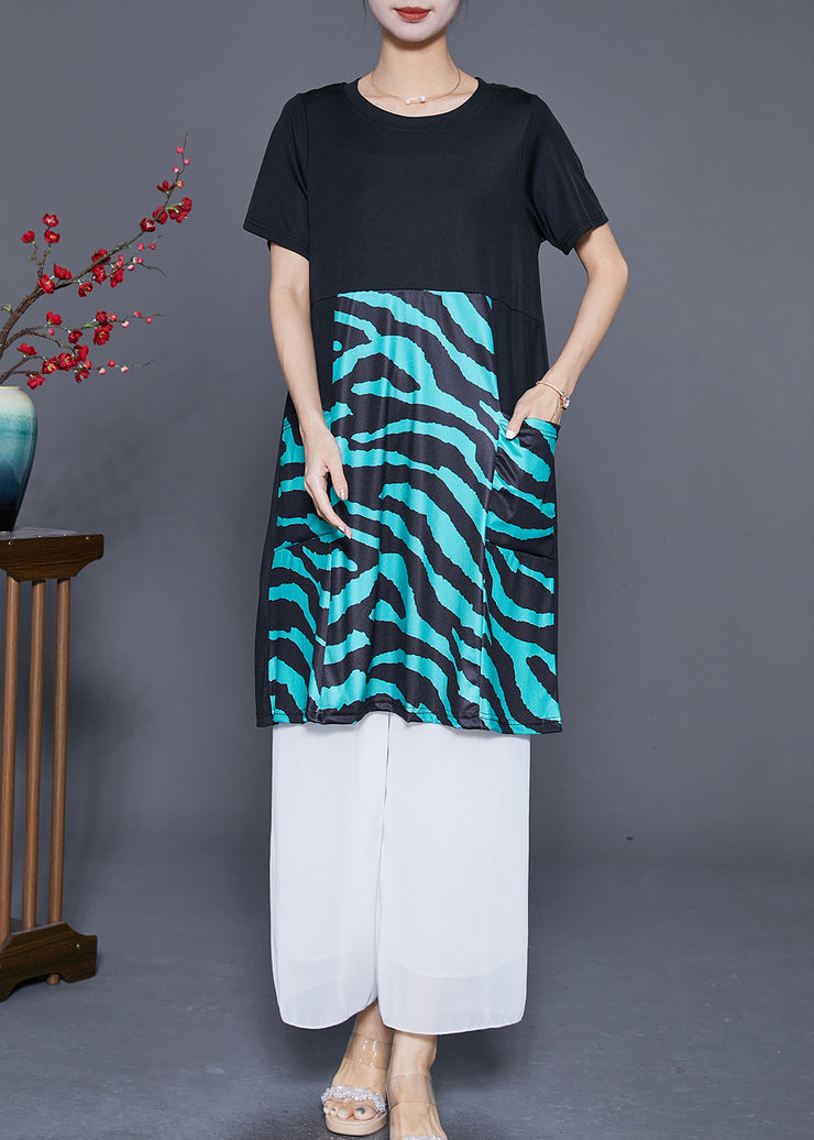 Elegant Black Striped Patchwork Pockets Cotton Maxi Dresses Summer