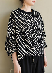 Elegant Black Striped Striped Spring Blouses - SooLinen