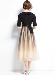 Elegant Black V Neck Sequins Tulle Patchwork Spandex Dresses Summer