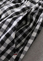 Elegant Black White Plaid wrinkled Pockets Fall Skirt - SooLinen