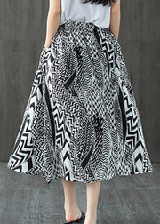 Eleganter schwarz-weißer Print Patchwork-Taschen elastischer Taillen-Leinenrock Sommer