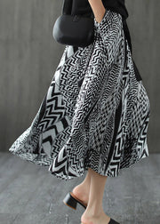 Eleganter schwarz-weißer Print Patchwork-Taschen elastischer Taillen-Leinenrock Sommer