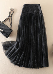Eleganter schwarzer Patchwork-Tüllrock mit Reißverschluss Frühling