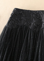 Elegant Black Zip Up Patchwork Tulle Skirts Spring