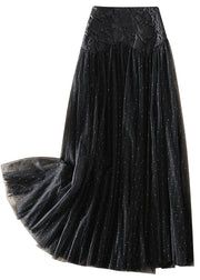 Elegant Black Zip Up Patchwork Tulle Skirts Spring