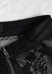 Elegant Black Zippered Tulle Summer Shirt Tops Long Sleeve