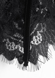 Elegantes schwarzes Tüll-Sommerhemd mit Reißverschluss und langen Ärmeln