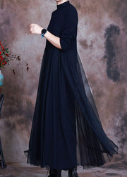 Elegant Black tulle Patchwork Knit Dress Spring