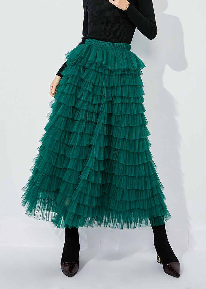 Elegant Blackish Green High Waist Layered Tulle Skirts Summer