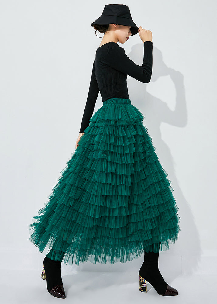Elegant Blackish Green High Waist Layered Tulle Skirts Summer