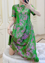 Elegante, schwarzgrüne, faltige Seidenkleider mit O-Ausschnitt und kurzen Ärmeln