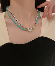 Elegant Blue Alloy Acrylic Pearl Bilayer Beading Gratuated Bead Necklace
