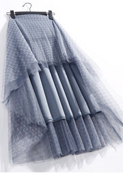 Elegant Blue Elastic Waist Plaid Tulle A Line Skirts Spring
