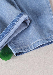 Elegant Blue Elastic Waist pockets Harem Summer Cotton Pants - SooLinen