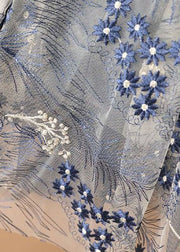 Elegant Blue Embroidery Wrinkled Tulle Skirts Summer