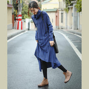 Elegant Blue High Neck Loose Fashion Sweater Dresses For Women