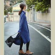 Elegante blaue hochgeschlossene lockere Mode-Pullover-Kleider für Frauen
