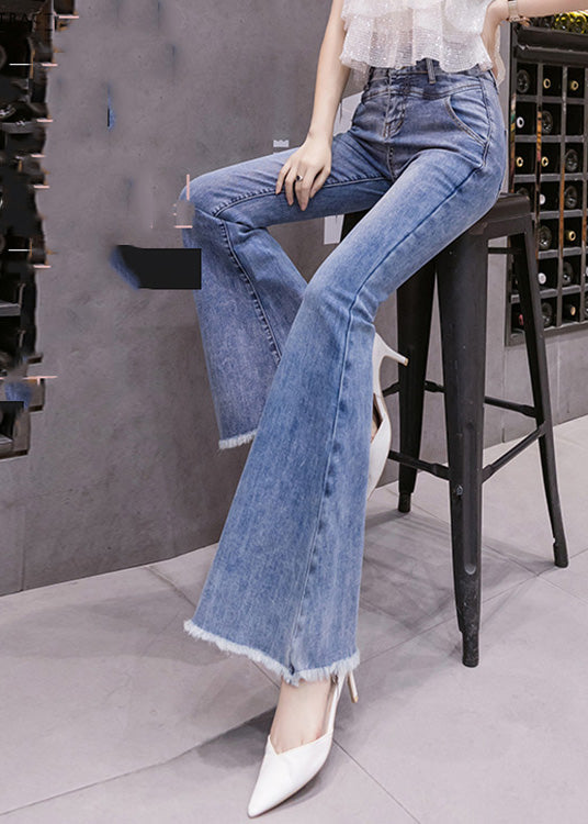 Elegant Blue High Waist Button Long Jeans Spring