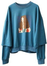 Elegantes blaues, lockeres Herbst-Sweatshirt mit O-Ausschnitt