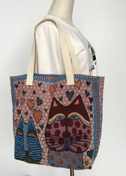 Elegant Blue Love kitten Canvas Tote Handbag