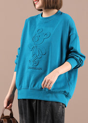 Elegante blaue O-Neck-Print-lose Herbst-Sweatshirts