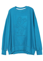 Elegante blaue O-Neck-Print-lose Herbst-Sweatshirts