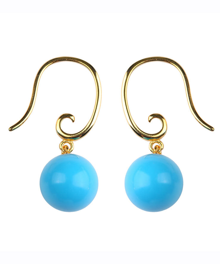 Elegant Blue Sterling Silver Overgild Turquoise Drop Earrings
