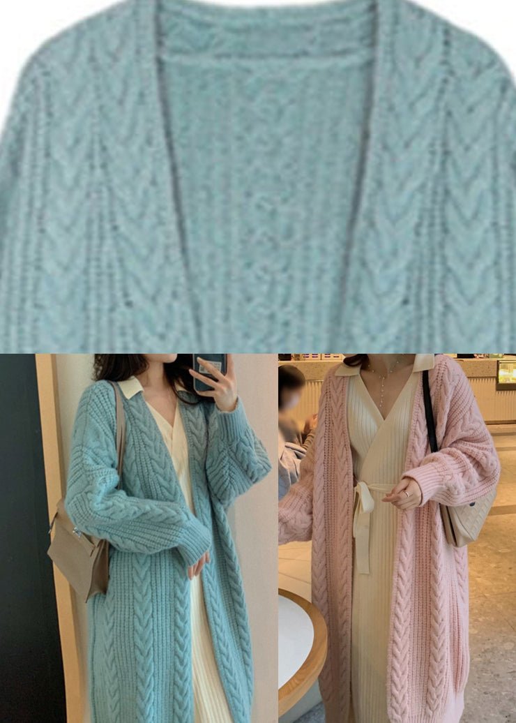 Elegant Blue V Neck Cozy Long Knit Cardigan Spring