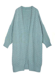 Elegant Blue V Neck Cozy Long Knit Cardigan Spring