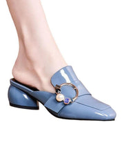 Elegant Blue Zircon Splicing Faux Leather Chunky Slide Sandals
